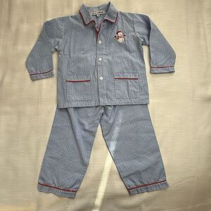 Sweat Dreams Kids Snowman Embroidered Holiday Blue White Check Pajama Set 24-2T